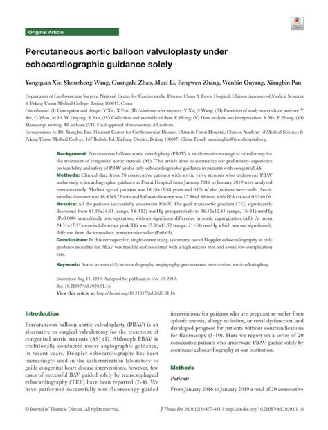 Percutaneous Aortic Balloon Valvuloplasty Under Echocardiographic Guidance Solely Docslib