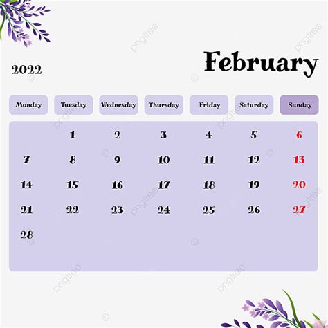 Gambar Februari 2022 Desain Kalender Bulanan Ungu Februari 2022