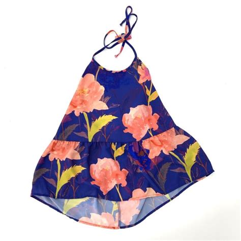 Everly Baby Doll Floral Halter Top Blue Pink Womens Size Small Euc Ebay