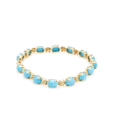 14k Yellow Gold 1290 Ctw Turquoise Bracelet Ebth