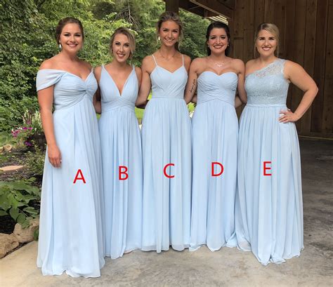 Customized Blue Chiffon Bridesmaid Dresses Lace Cheap Long Bridesmaid