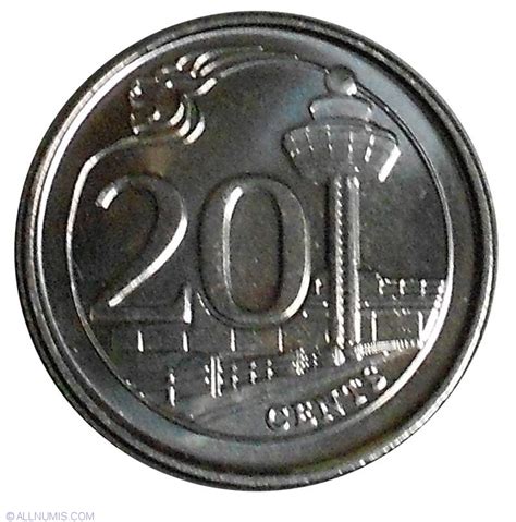 Stuart devlin reverse denomination lettering: 20 Cents 2013, Republic (2011-2020) - Singapore - Coin - 29616