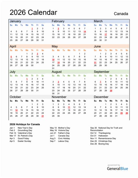 2026 Canada Calendar With Holidays