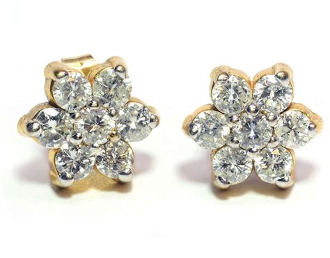Diamond Flower Stud Earrings In 14k Yellow Gold 14 Ct Tdw I1 Clarity