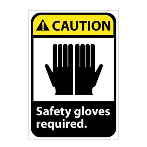 Caution Safety Gloves Required With Graphic Signs