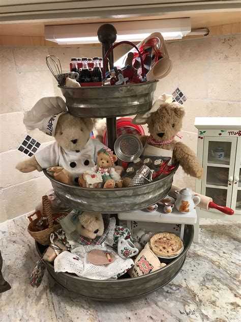 Find over 100+ of the best free kitchen design images. Three-tiered tray with kitchen and bear motif. | Tiered ...