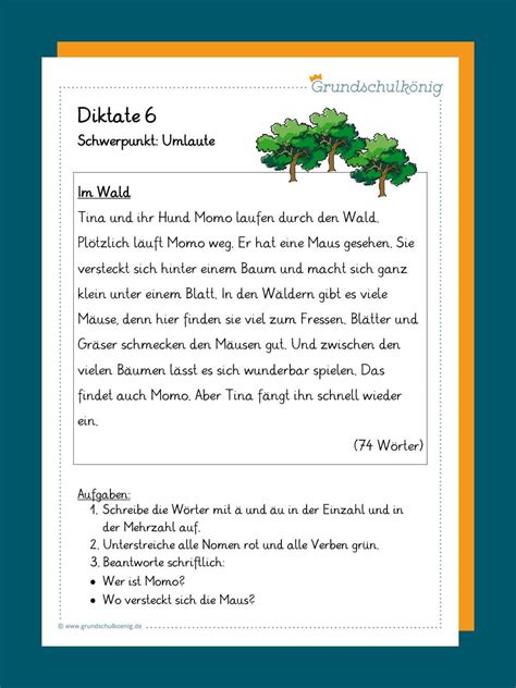 Kostenlose, vorgelesene diktate für die klasse 4. Diktate