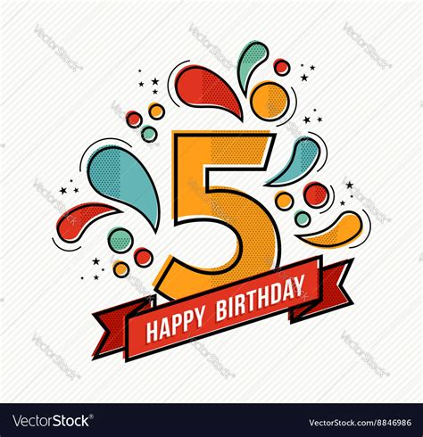 Colorful Happy Birthday Number 5 Flat Line Design Vector Image