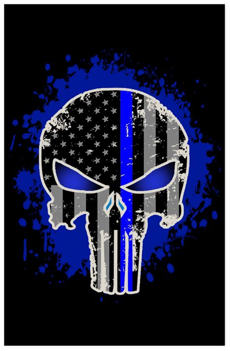 Download Punisher Skullwith Blue Line Flag