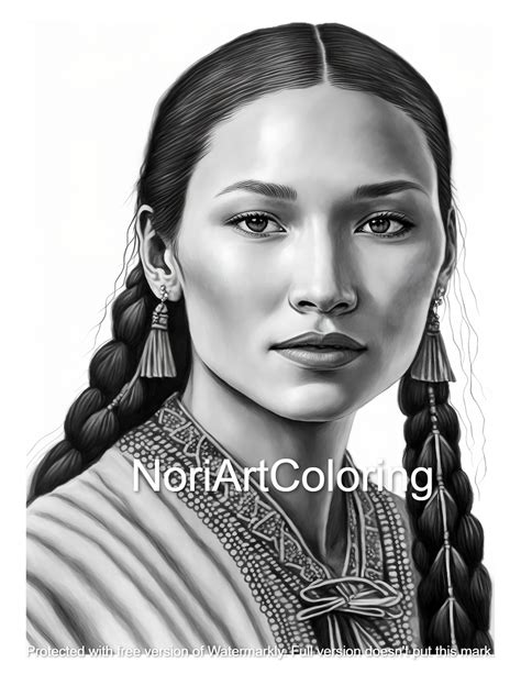 grayscale beautiful native american woman coloring pageprintable adult coloring pages download
