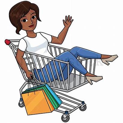 Shopping Clipart Woman Cart Cartoon Bags Inside