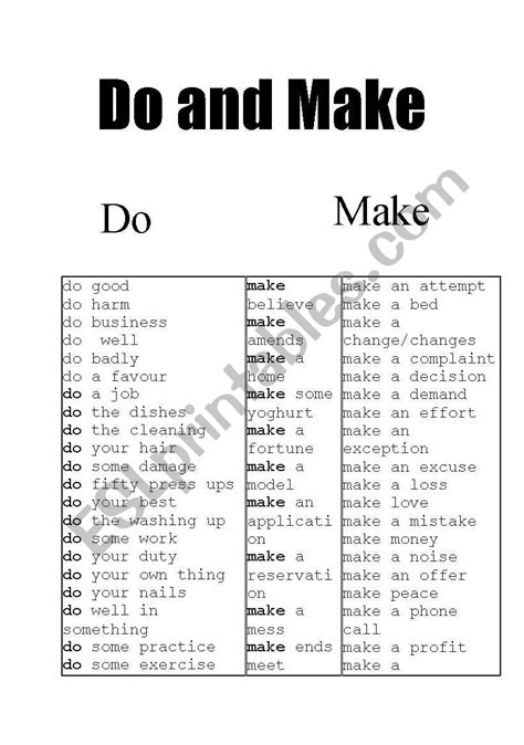 Do And Make Esl Worksheet By Pelinq
