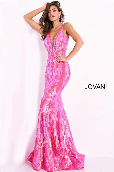 Jovani 3263 Sequin Plunging Neck Embellished Prom Dress