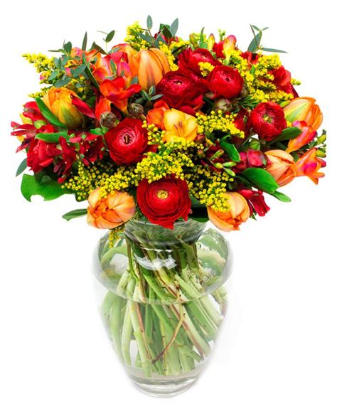 Seasonal Spring Bouquet With Fiery Reds And Oranges