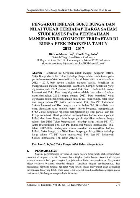 Bachelor thesis, petra christian university. (PDF) Pengaruh Inflasi, Suku Bunga Dan Nilai Tukar Terhadap Harga Saham Studi Kasus Pada ...