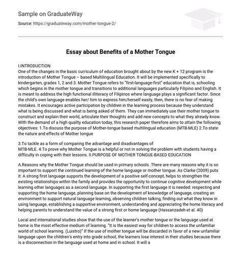 ⇉essay About Benefits Of A Mother Tongue Essay Example Graduateway