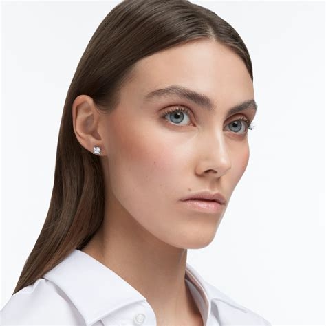Attract Stud Earrings Square Cut White Rhodium Plated Swarovski