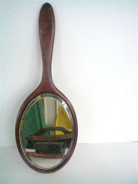 Vintage Wooden Hand Mirror with Oval Beveled Glass | Hand mirror