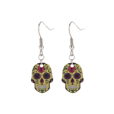 Day Of The Dead Sugar Skull Earrings Assorted Color Skulls Stainless