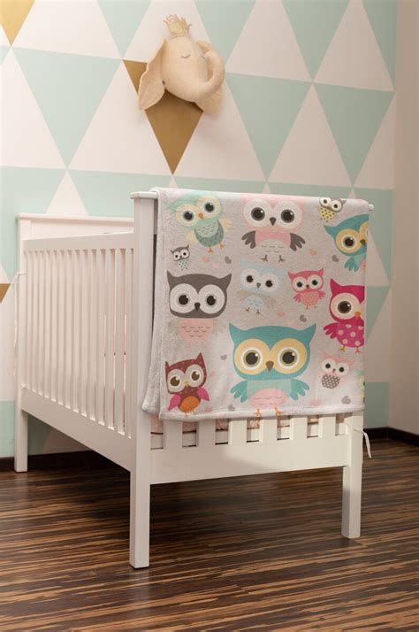 Owl Throw Blanket Gray With Cute Coloful Owls Home Decor Etsy