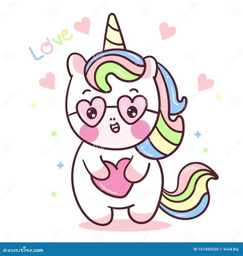 Unicorn Cartoon Cute Pony Vector Girly Doodles Valentines Day Kawaii