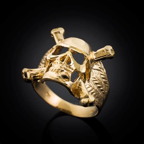 Gold Skull And Bones Mens Biker Ring