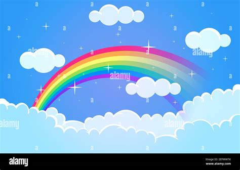 Beautiful Colorful Rainbow Cloud Sky Nature Illustration Stock Vector