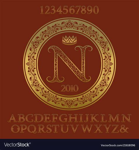 Golden Ornate Letters And Numbers With Monogram Vector Image