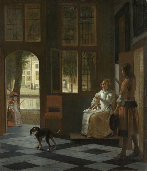Man Handing A Letter To A Woman In The Entrance Hall Of A House 1670