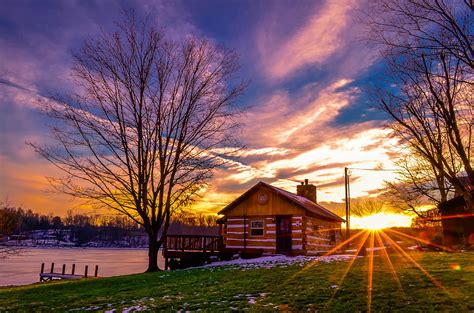 Our log home show locations. Lake Cabin Sunset Photograph by Brian Stevens