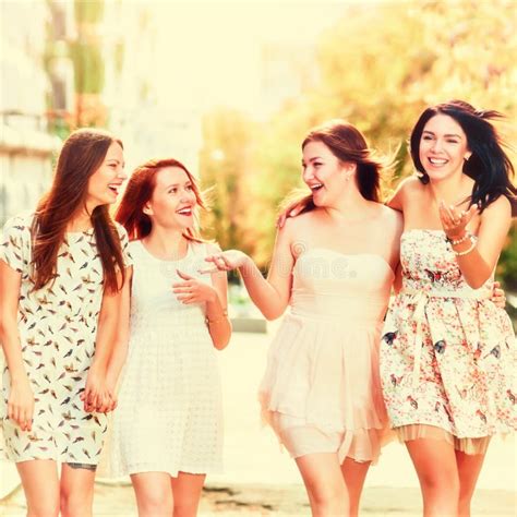 Happy Girlfriends Walking Stock Photo Image Of Girls 95804816
