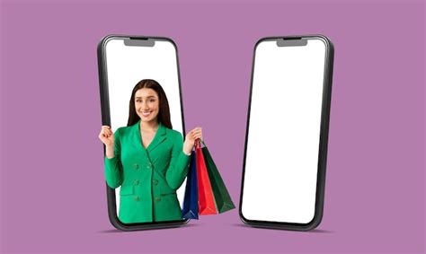 Premium Photo Mobile Shopping App Excited Shopaholic Lady In Phone