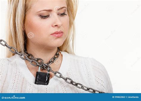 Woman Having Metal Chain Around Neck Stock Photo Image Of Enslavement