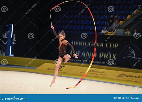 Gymnast Perform At Rhythmic Gymnastics Competition Editorial Stock