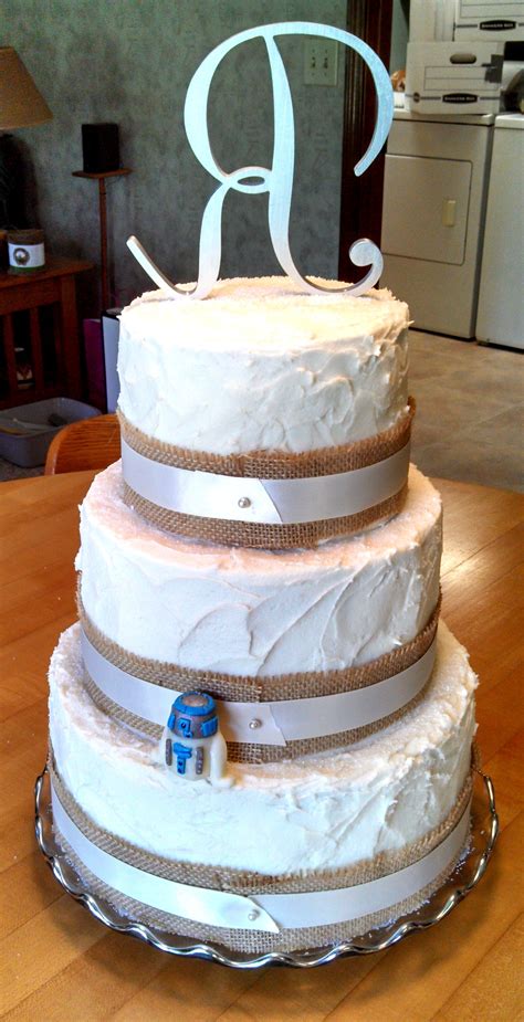Rustic Style Wedding Cake With Burlap And Ivory Ribbon This Cake Was
