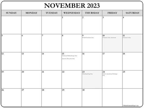 November 2023 Calendar With Holidays Usa Get Calender 2023 Update