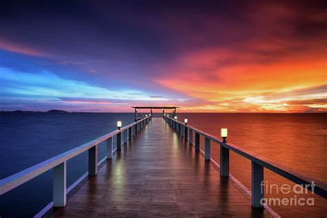 Wooded Bridge At Sunrise Over Sea Photograph By Thomas Jones