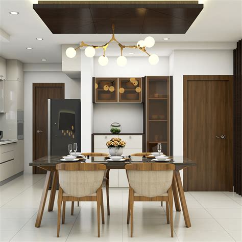 Modern Spacious 4 Seater Dining Room Design Idea With Crockery Unit