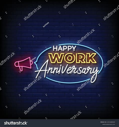 Neon Sign Happy Work Anniversary Brick Stock Vector Royalty Free