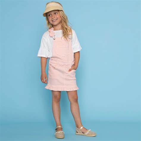 Le Chic Pink Denim Dungaree Dress Childrensalon Outlet