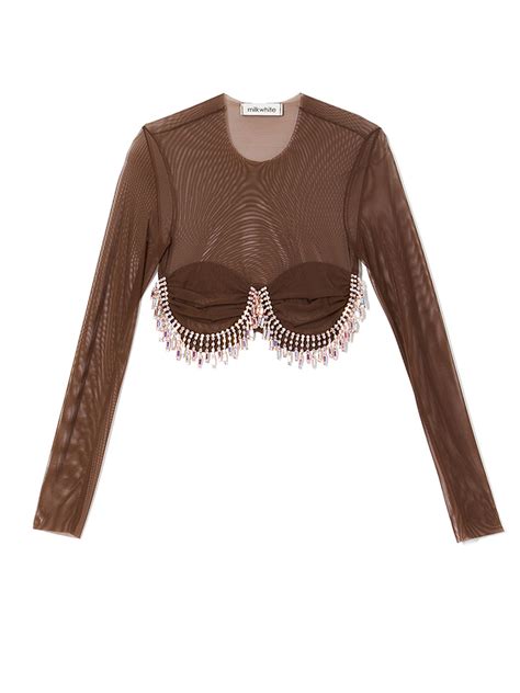 Milkwhite Cropped Crystal Top Brown REDLOU ONLINE STORE