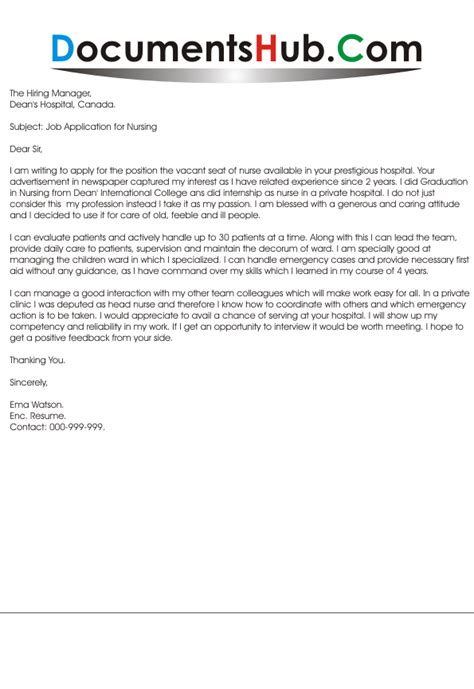 This sample cover letter for a nurse can help give your career a healthy prognosis. Cover Letter for Nursing