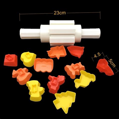 12pcs Cookie Cutter Rolling Pin Pattern Plastic Rolling Pin Laser