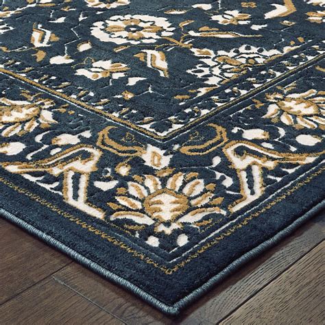 Brooks Hi Low Textured Floral Traditional Navygold Area Rug