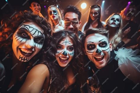 Premium Ai Image Young People In Costumes Celebrating Halloween Group