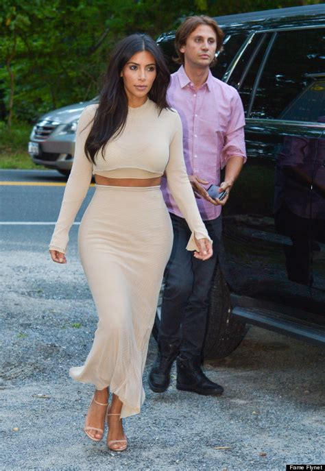 kim kardashian wears nude crop top and skirt for hamptons outing huffpost