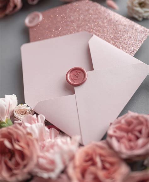 Luxury Rose Gold Wedding Invitations Glamour Pink Glitter Wedding