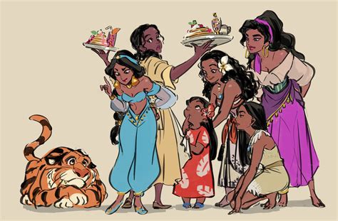 Jasmine Moana Waialiki Esmeralda Pocahontas Tiana And 2 More Disney And 6 More Drawn By