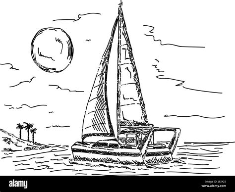 Colour Illustration Paint Outline Draw Ship Line Cartoon Sailing Boat