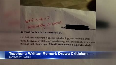 Florida Teacher Writes Wtf Is This On Students Assignment